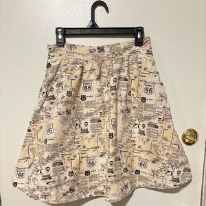 Really fun skirt with with Route 66 map print cotton made in USA med